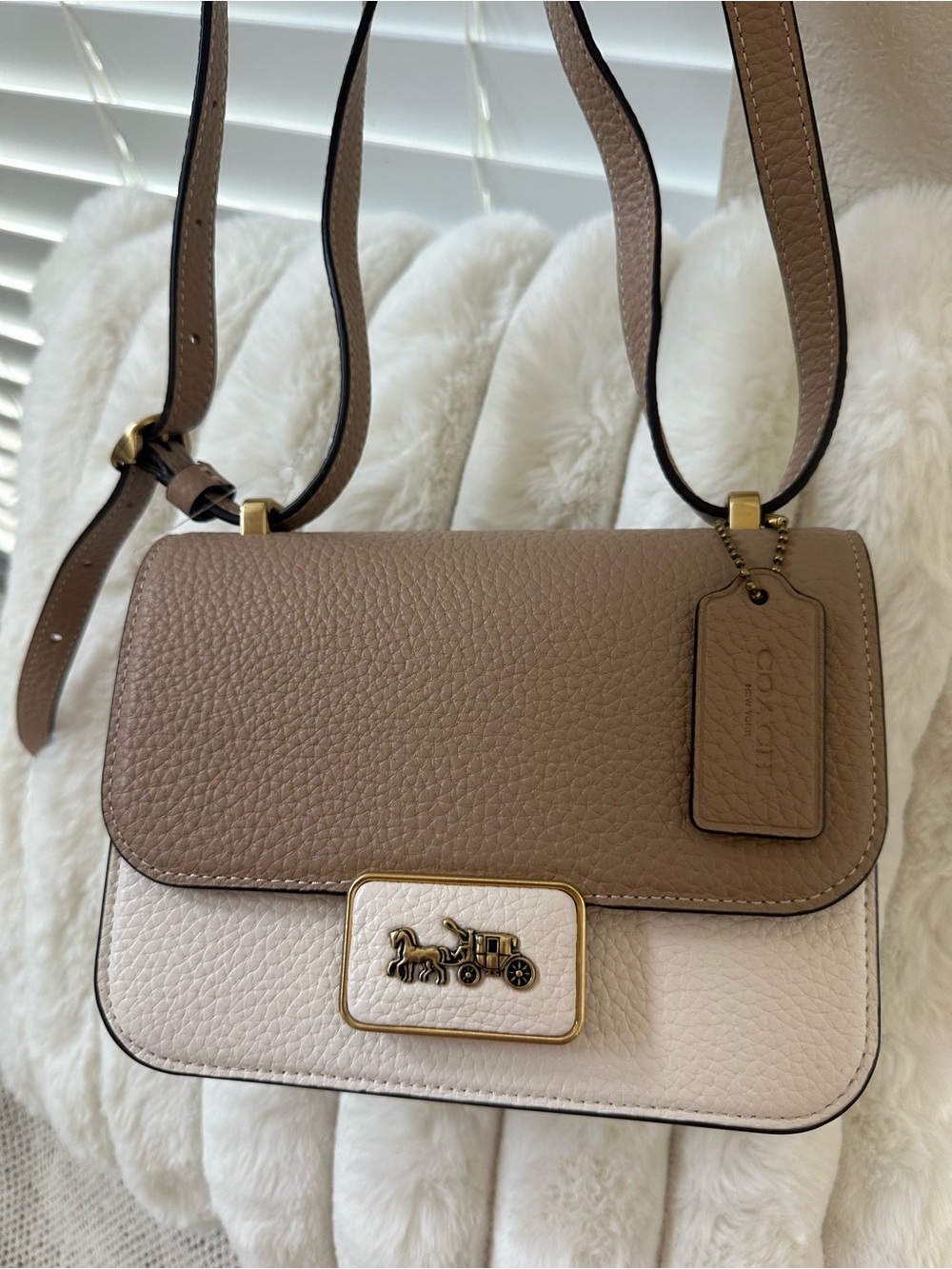 Coach Alie 23 Two-Tone Leather Shoulder Bag in Taupe & Chalk